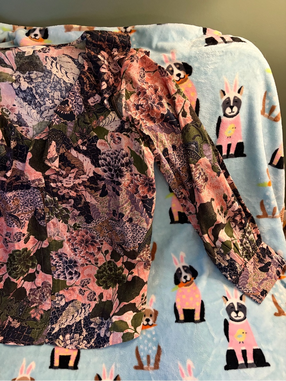 Floral Ruffled Front Top - Pink & Green - Picture 4 of 5